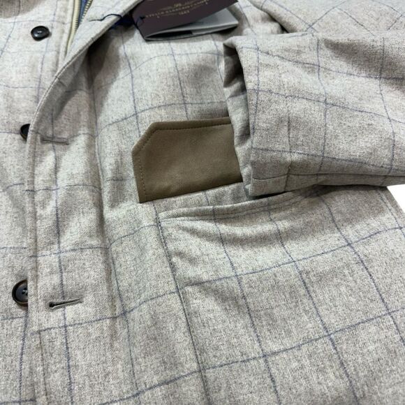 Khaki’s of Carmel Tan Window Pane Italian Wool Quilted Preppy Winter Jacket, 56/ - Picture 7 of 15